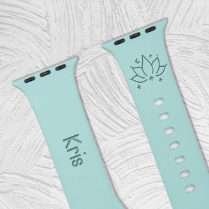 Custom Apple Silicone  Watch Band, Laser Engraved – Watch Strap Icon Watch Band for 9 Ultra 8 7 6 5 4 3 2 1 SE Women Men (Lotus)