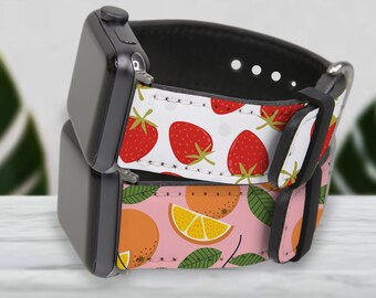 Personalized Food Pattern PU Leather Apple Watch Bands Custom Gift for Him and Her