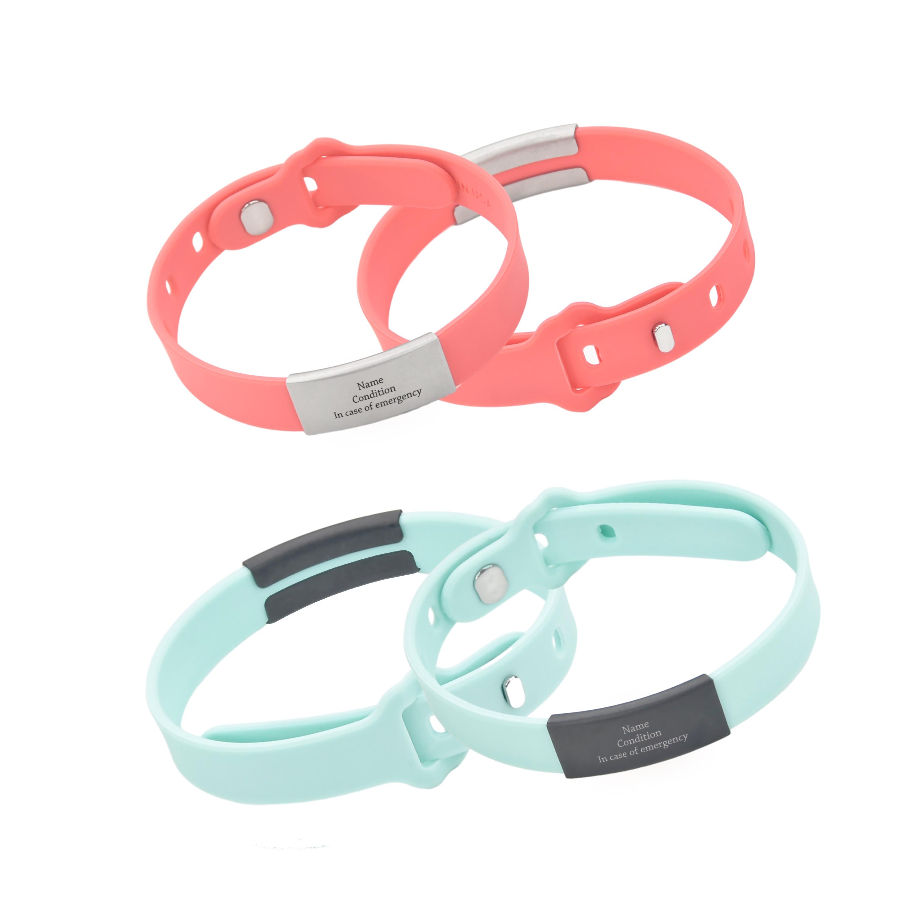 Personalized Medical Alert ID Silicone Band Bracelets for Men & Women - Removable 304 Stainless Steel ID Tag, First Aid Medical Alert Band