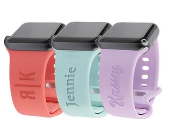 Custom Apple Silicone Watch Band Laser Engraved – Watch Strap Replacement Monogram Names Band for 9 Ultra 8 7 6 5 4 3 2 1 SE Women Men