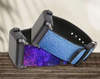 Personalized Gradient Sky Galaxy Pattern PU Leather Apple Watch Bands Custom Gift for Him and Her