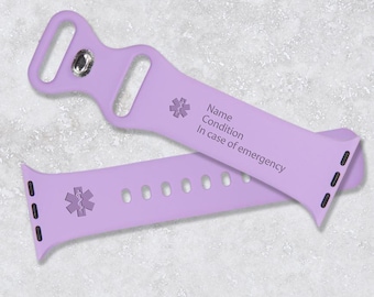 Personalized New Medical Alert Icon Designs, Apple Silicone Watch Band for Apple Watch Series 9 Ultra 8 7 6 5 4 3 2 1 SE