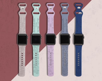 Custom Apple Silicone Watch Band, Laser Engraved – Watch Strap Replacement Nature Watch Band for 9 Ultra 8 7 6 5 4 3 2 1 SE Women Men