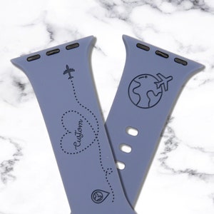 Apple Silicone Watch Band, Laser Engraved – Watch Strap Wanderlust Gifts for Travelers Watch Band for 9 Ultra 8 7 6 5 4 3 2 1 SE Women Men