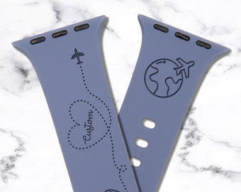 Apple Silicone Watch Band, Laser Engraved – Watch Strap Wanderlust Gifts for Travelers Watch Band for 9 Ultra 8 7 6 5 4 3 2 1 SE Women Men