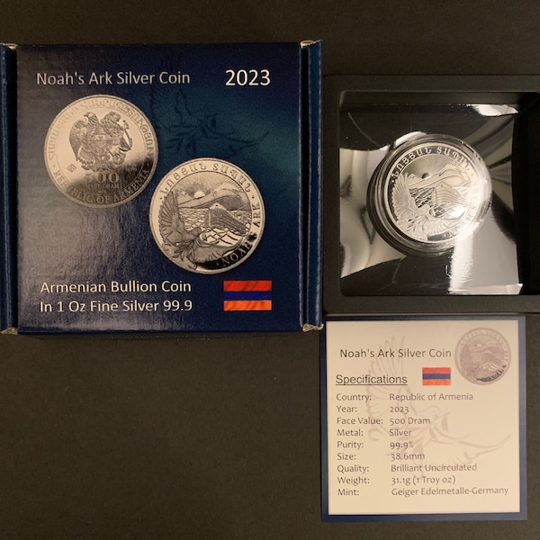 Armenian Noah's Ark 1 oz 2023 Silver Coin .999 Proof-like in Box