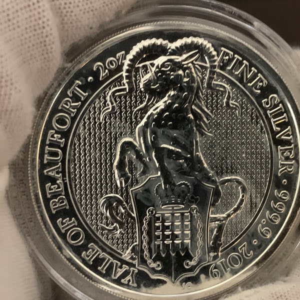 Great Britain 2019 2 oz Queen's Beast Yale of Beaufort Silver Coin BU in Capsule