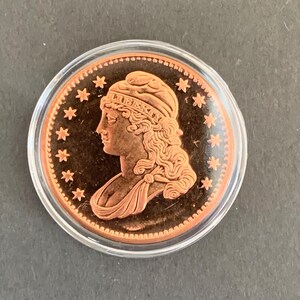 Capped Bust 1 oz .999 Pure Copper Bullion Round in Plastic Capsule