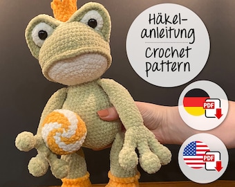 PDF Crochet Pattern German / ENGLISH for "Theo the Gold Frog", Design by @buerokunstvoll