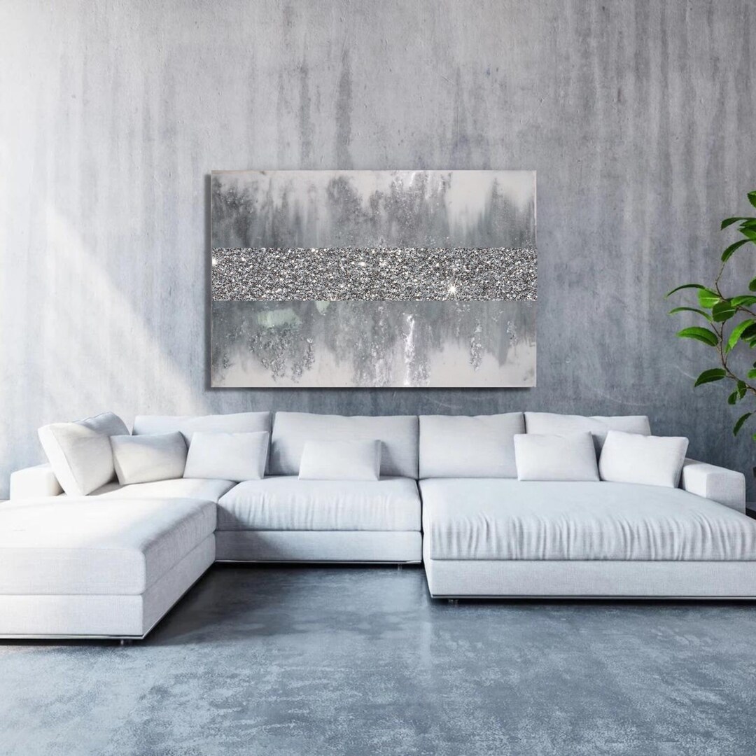 Glam Glitter Wall Art Z Gallerie glitter Painting Silver Etsy