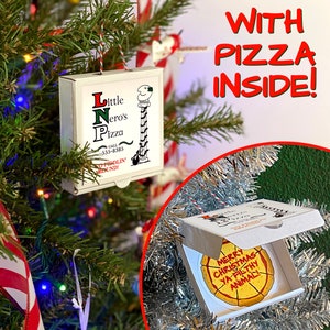 Allein zu Haus inspiriert Little Nero's Pizza Box Ornament MIT PIZZA INNEN! - Weihnachtsbaum Ornament - Echte Mini Pizza Box Geschenk