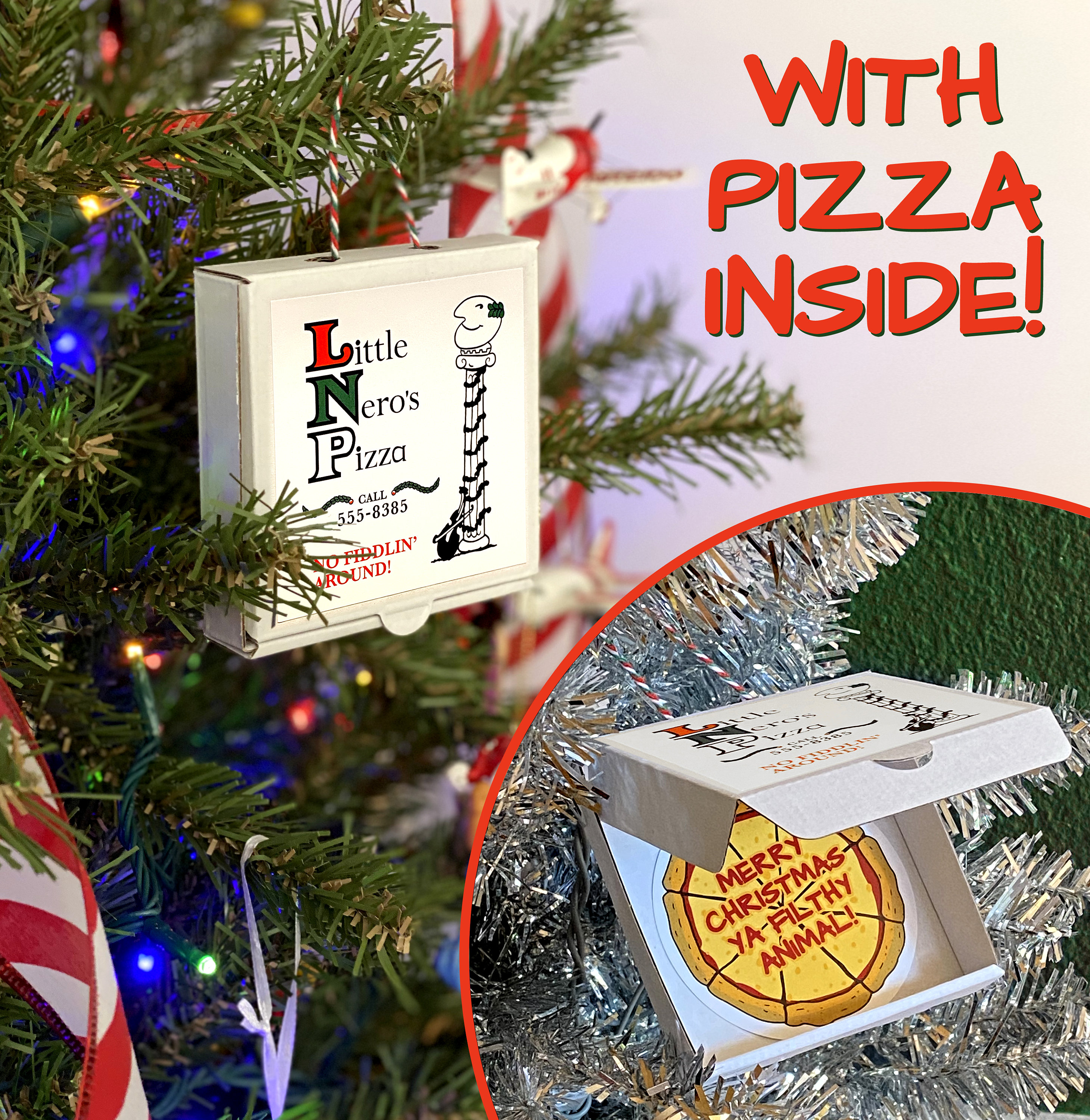 Home Alone Inspired Little Nero's Pizza Box Ornament WITH PIZZA