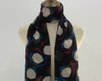 Vintage Diane Von Furstenberg Silk Scarf, Vintage DVF Shawl, Wide Shawl, Stole Scarves, Neck Scarf, Black Abstract Silk Scarves Women