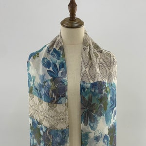 Vintage Borsalino Silk Scarf, Pure Silk Neck Scarf, Women Accessories Floral Paisley, Long Scarf Foulards, Stole Silk Muffler Neckwear