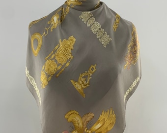 Szalik z jedwabiu w stylu vintage, ręcznie zwijany, szare szale, szale fulary, szal z jedwabiu w stylu vintage, szalik w stylu vintage, apaszka, luksusowe akcesoria klasyczne