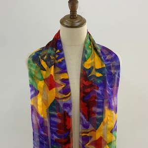 Vintage Marc Rozier Multicolor Abstract Silk Scarf, Vintage Silk Shawl, Silk Neckwear Fashion Stole Scarves, Neck Scarf, Silk Scarves Women