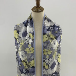 Vintage Guy Laroche Silk Scarf, Pure Silk Neck Scarf, Women Accessories Blue Floral Scarf, Long Scarf Foulards, Stole Silk Muffler Neckwear