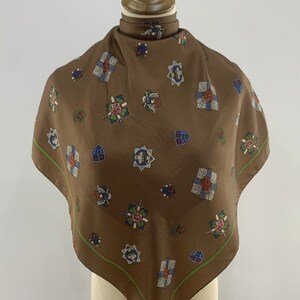 Vintage Rope Silk Scarf, Pure Silk Twill Neck Scarf, Women Accessories Brown Scarf, Vintage Shawl Scarves, Square Scarf Foulards Neckwear