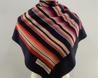 Vintage Yves Saint Laurent Silk Scarf, YSL Scarf, Women Accessories, Stripe Scarf, Silk Shawl, Scarf Top, Foulards, Silk Shawl, Silk Bandana