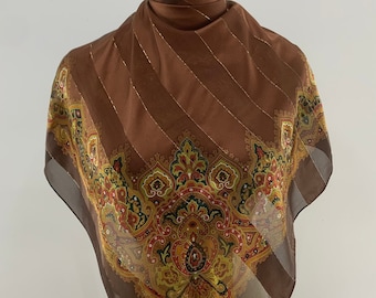 Vintage Jean Louis Scherrer Silk Scarf Brown Paisley Scarves Silk Scarf Pure Silk Accessories Square Scarf Neck Scarf Stole Foulards