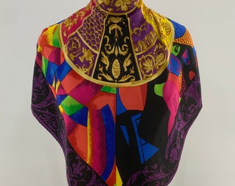 Vintage Atelier Versace Silk Scarf Multicolour Baroque Pattern Luxury Scarf Women Accessories Square Scarf Top Wrap Shawl Neckwear Foulards