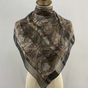 Vintage Hardy Amies Silk Scarf Black Brown Floral Scarf Foulards Neck Scarf Neckwear Classic Scarves Pure Silk Accessories Unisex Gift