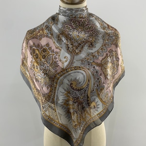 Vintage J.Press Silk Scarf Vintage Scarf J.Press Floral Paisley Grey Classic Women Silk Scarf Pure Silk Accessories Square Scarf Neckerchief
