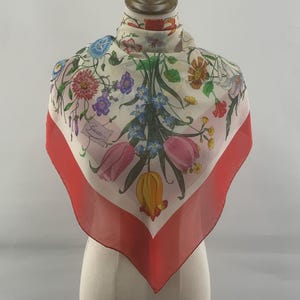 Vintage Gucci Silk Scarf V.accornero Floral Red Scarf Babushka