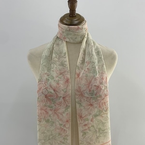 Vintage Nina Ricci Peach Floral Silk Scarf, Vintage Silk Shawl, Silk Mousseline Fashion Stole Scarves, Neck Scarf, Silk Scarves Women