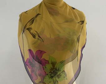 Foulard En Soie Carré Louis Féraud Paris - Vintage - 80x80 Cm - Couleurs Rose Et Bleu - Occasion Très Bon état