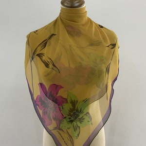 Vintage Junko Koshino Floral Silk Scarf, Vintage Scarf Flowers Print Carre Foulards, Square Scarves, Neckwear Fashion, Silk Neckerchief