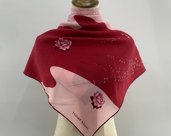 Vintage Hanae Mori Silk Scarf, Red Silk Foulards, Spring Accessories, Vintage Shawl for Womens, Scarf Top, Ladies Scarf, Neck Scarf