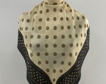 Vintage Pierre Balmain Silk Scarf Cream Black Polkadot Accessories Women Gift Carre Foulards Shawl Wrap Scarves Neckerchief Babushka