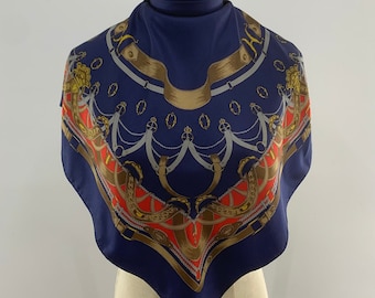 Vintage Silk Scarf Vintage Scarf Classic Luxury Print Blue Scarves Unisex Silk Scarf Pure Silk Accessories Square Scarf Neckerchief