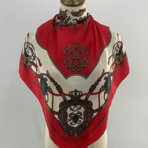 Vintage Silk Scarf Red, Vintage Scarf Classic Belt Classic Print Carre Foulards, Square Scarves, Neckwear Fashion, Silk Neckerchief