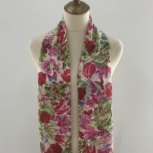 Vintage Echo Silk Scarf Floral Flowers Pattern Neck Scarf Women Accessories Long Scarf Foulards Stole Silk Muffler Wrap Neckwear Scarves