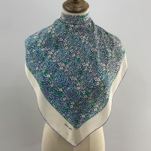 Vintage Pierre Cardin Silk Scarf Blue Floral Pattern Scarves Carre Foulards Women Accessories Neck Scarf Top Neckwear Shawl Wrap Cover Up