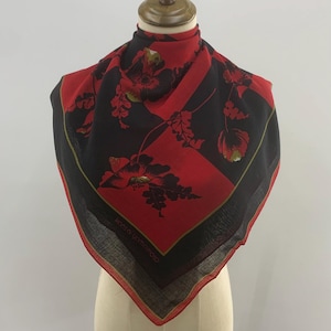 Vintage Kansai Yamamoto Scarf Black Red Floral Print Cotton Head Scarf Women Accessories Shawl Square Scarf Neckerchief Wrap Bandana