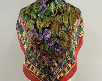 Vintage Jehan de Fabregues Floral Multicolor Silk Scarf Pure Silk Accessories Gift Carre Foulards Shawl Wrap Scarves Neckerchief Babushka