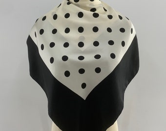 Vintage Silk Scarf Polkadot Black White, Vintage Scarves Hand Rolled Classic Retro 90s Style, Neckwear, Neckerchief, Body Wrap, Scarf Top