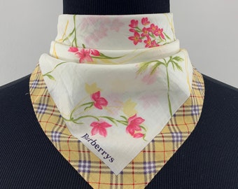 Vintage Burberry Handkerchief, Bandana Floral Accessories, Burberry Scarf, Neckerchief, Head Wrap, Square Scarf, Nova Check, Classic Bandana