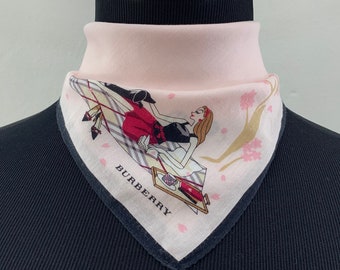 Vintage Burberry Handkerchief Floral Bandana Pocket Square Neckerchief Headband Head Wrap Accessories Women Scarves Head Scarf