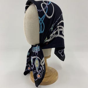 Vintage 90s Metrocity Silk Handkerchief Black Bandana Pocket Square Scarf Neckerchief Headband Cover Wrap Accessories Scarves Head Scarf