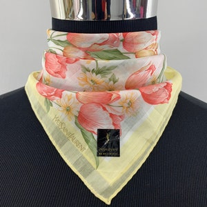 Vintage Yves Saint Laurent Handkerchief Floral Bandana Accessories Gift Neckerchief Headband Wrap Babushka Scarf Scarves Pocket Square YSL