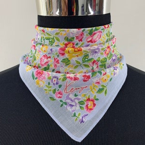 Vintage Kenzo Paris Handkerchief, Kenzo Bandana, Kenzo Floral Blue Accessories Headband, Bracelet, Head Wrap, Neckerchief, Mini Scarf Cotton