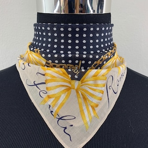 Pañuelo de cinta de lunares negros Fendi vintage, pañuelo Fendi, cuadrado de bolsillo Fendi, accesorios Fendi, pañuelo Fendi, bufanda de algodón