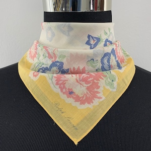 Vintage Ralph Lauren Handkerchief Floral Bandana Accessories Gift Neckerchief Headband Ribbon Wrap Hair Scarf Unisex Scarves Pocket Square