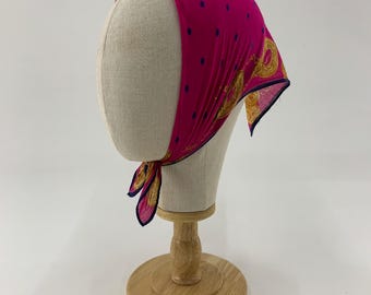 Vintage 90s Fendi Handkerchief Bandana Pink Polkadot Accessories Unisex Gift Neckerchief Head Wrap Babushka Scarves Pocket Square Scarf