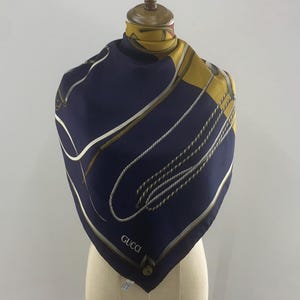 Vintage Gucci Seidenschal Authentisch Gucci Finimenti in Selleria Schal Unisex Accessoires Schal Quadrat Foulards Schals Wrap Top Krawatte