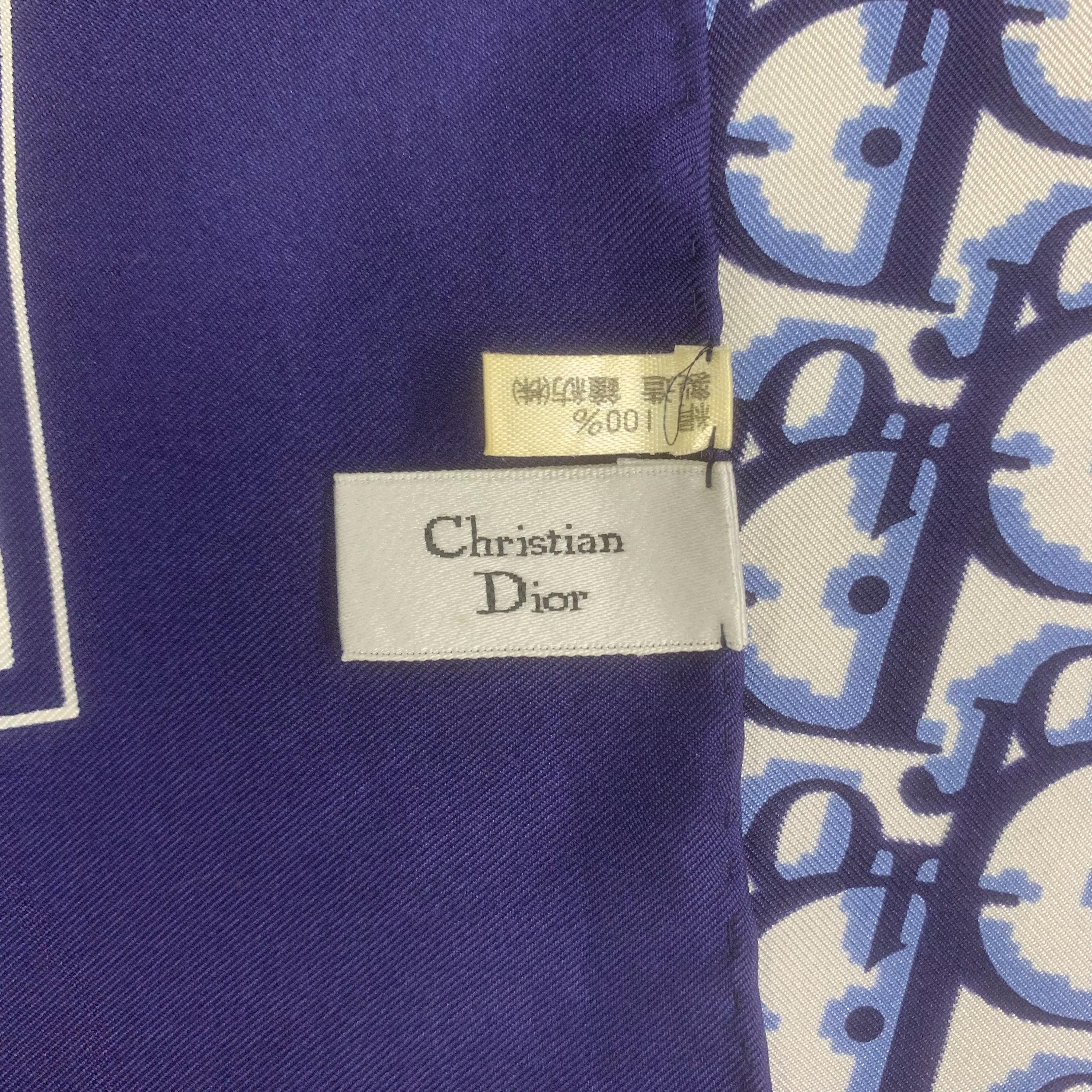 Vintage Christian Dior Silk Scarf Blue Monogram Pattern Head